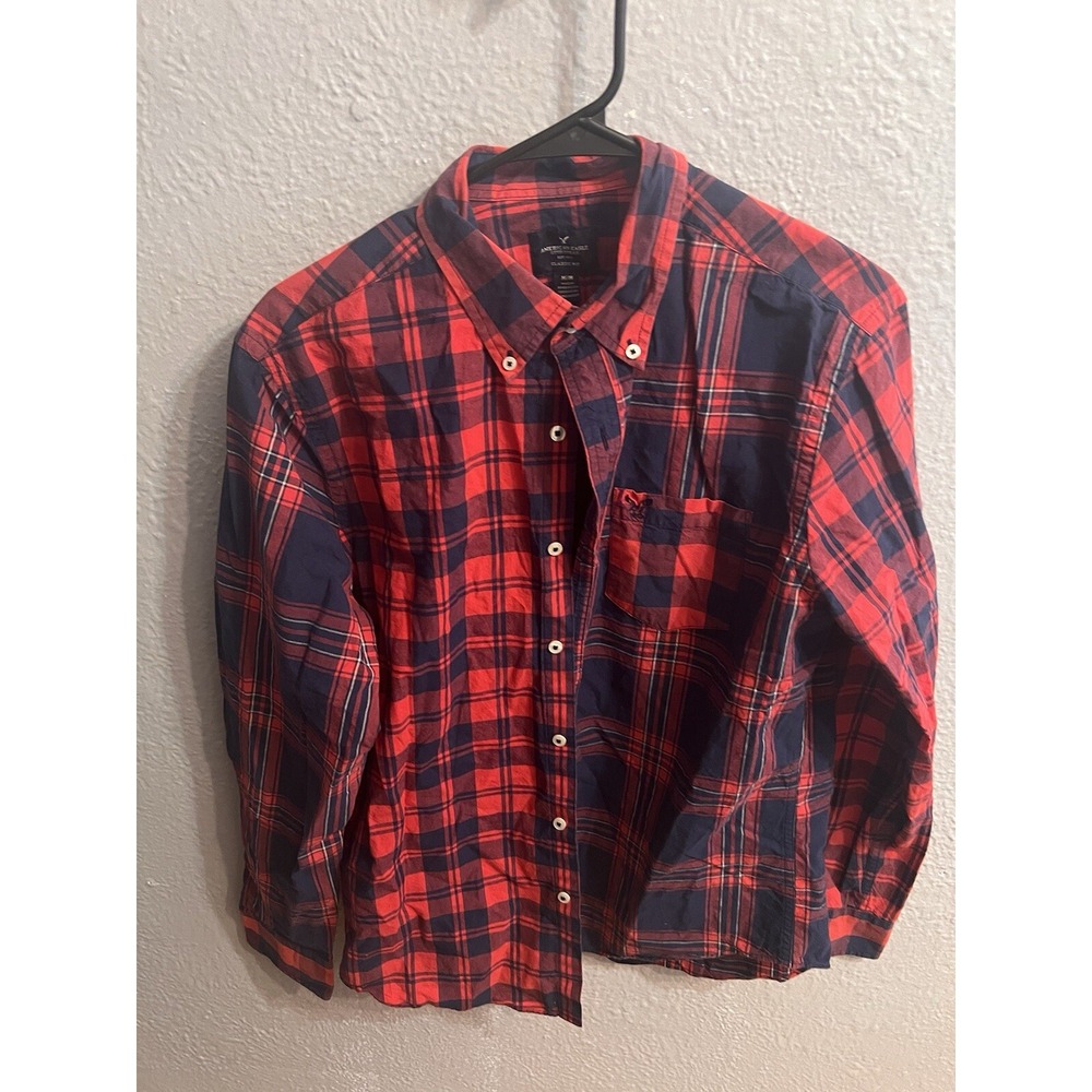 American‎ Eagle Shirt Mens Plaid Button Up Long Sleeve Size Medium